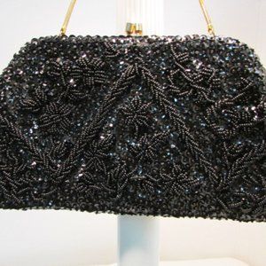 Sharonee Black Beaded Evening Bag